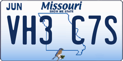 MO license plate VH3C7S