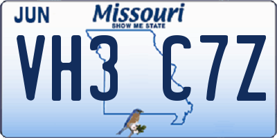 MO license plate VH3C7Z