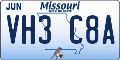 MO license plate VH3C8A