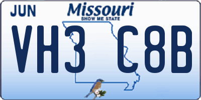 MO license plate VH3C8B