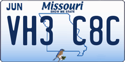 MO license plate VH3C8C