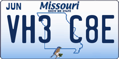 MO license plate VH3C8E