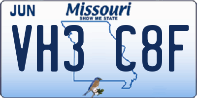 MO license plate VH3C8F