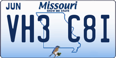 MO license plate VH3C8I