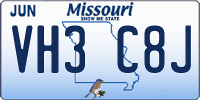 MO license plate VH3C8J