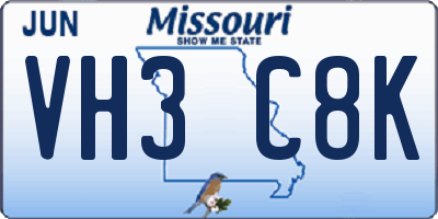 MO license plate VH3C8K