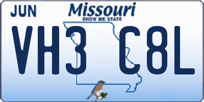 MO license plate VH3C8L
