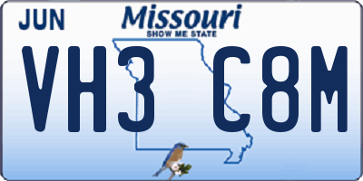 MO license plate VH3C8M