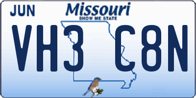 MO license plate VH3C8N