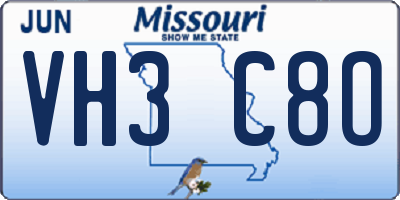 MO license plate VH3C8O