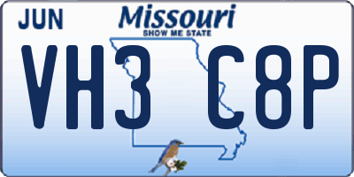 MO license plate VH3C8P