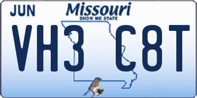 MO license plate VH3C8T