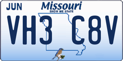 MO license plate VH3C8V