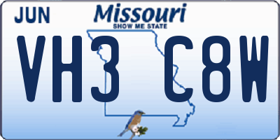 MO license plate VH3C8W
