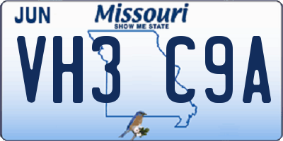 MO license plate VH3C9A