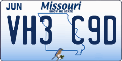 MO license plate VH3C9D