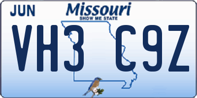 MO license plate VH3C9Z