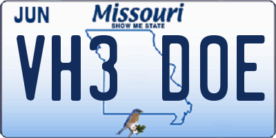 MO license plate VH3D0E