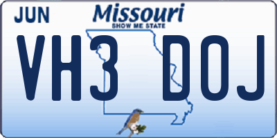 MO license plate VH3D0J