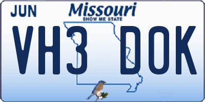 MO license plate VH3D0K