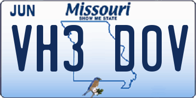MO license plate VH3D0V