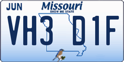 MO license plate VH3D1F