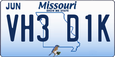 MO license plate VH3D1K