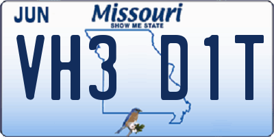 MO license plate VH3D1T