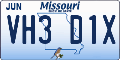 MO license plate VH3D1X