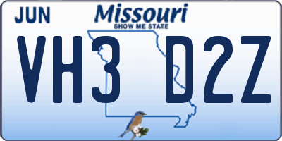 MO license plate VH3D2Z