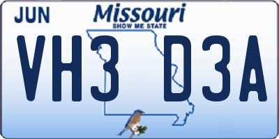 MO license plate VH3D3A