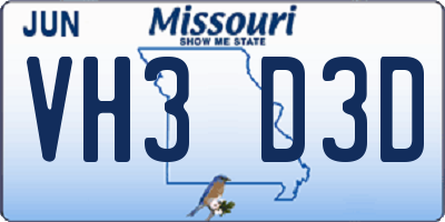 MO license plate VH3D3D