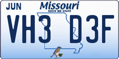 MO license plate VH3D3F