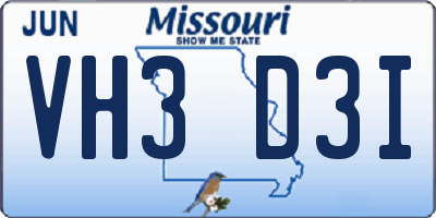 MO license plate VH3D3I