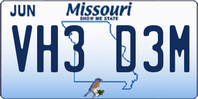 MO license plate VH3D3M