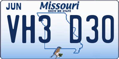 MO license plate VH3D3O
