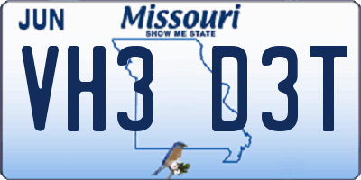 MO license plate VH3D3T