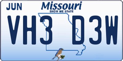MO license plate VH3D3W