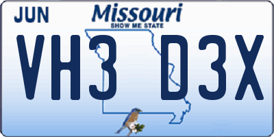 MO license plate VH3D3X