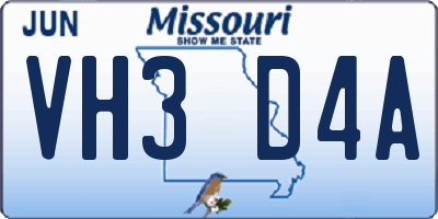 MO license plate VH3D4A