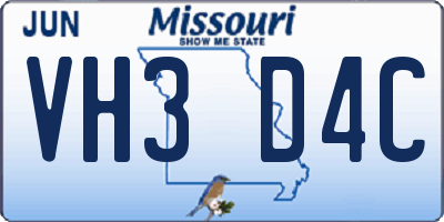 MO license plate VH3D4C