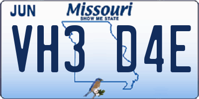 MO license plate VH3D4E