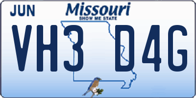 MO license plate VH3D4G