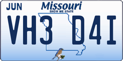 MO license plate VH3D4I