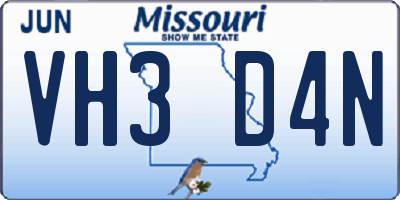 MO license plate VH3D4N