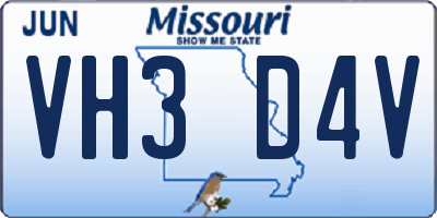 MO license plate VH3D4V