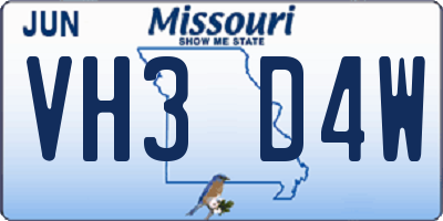 MO license plate VH3D4W