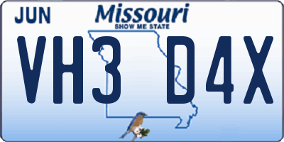 MO license plate VH3D4X