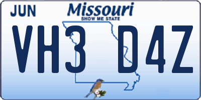 MO license plate VH3D4Z