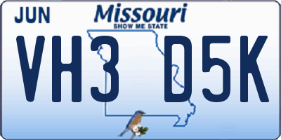 MO license plate VH3D5K